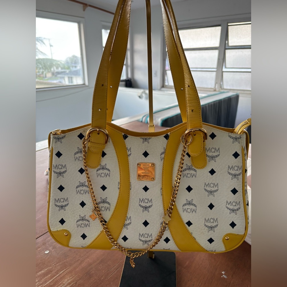 MCM Yellow and Cream Shoulder Bag